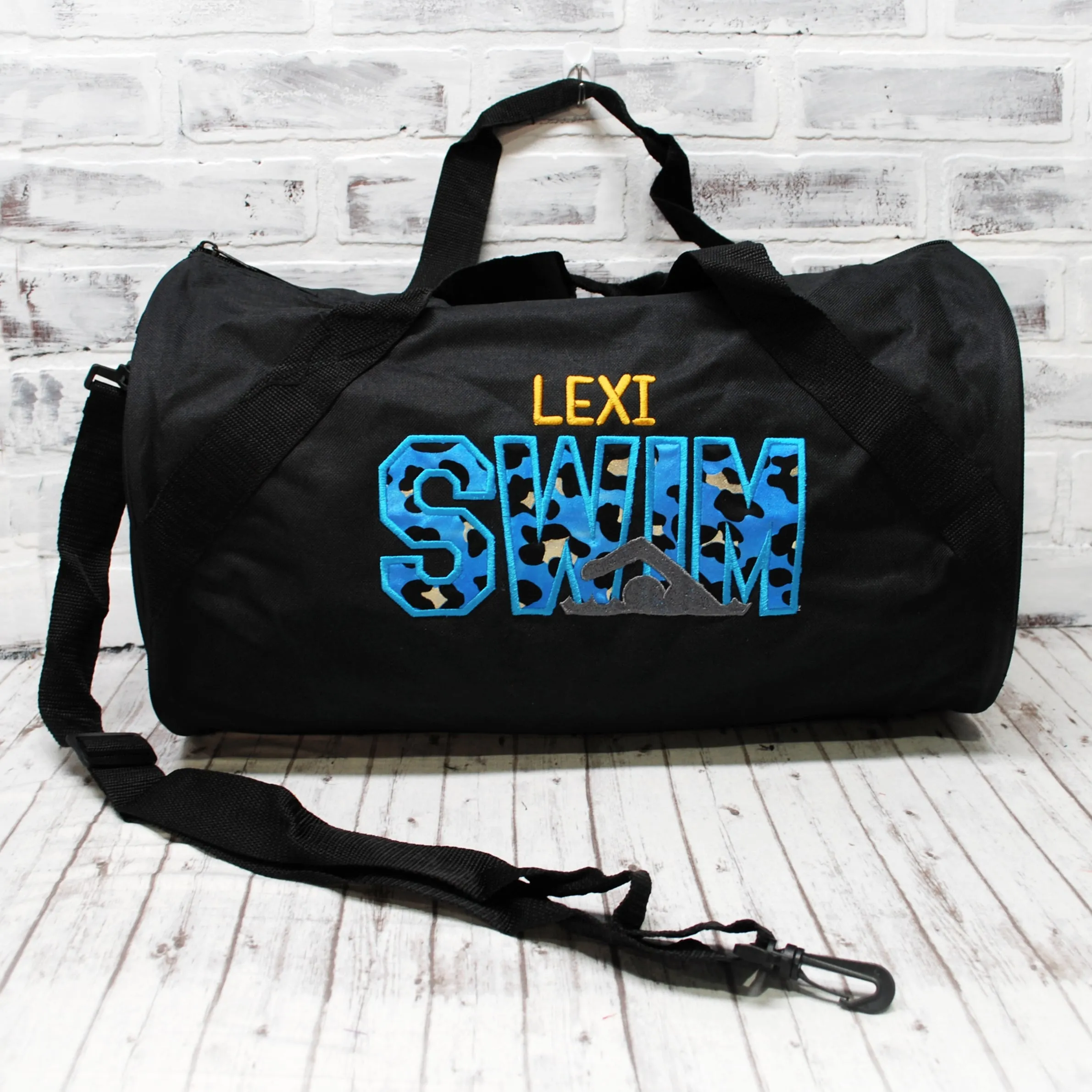 Personalized Swim Blue Leopard Travel Bag