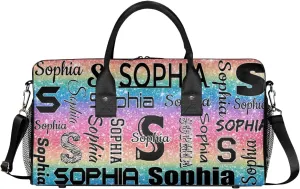 Personalized Travel Duffel Bag with Initial for Women, Custom Gym Duffel Bags Birthday Gift with Your Name Cheer Dance Overnight Weekender Bag Light Rainbow