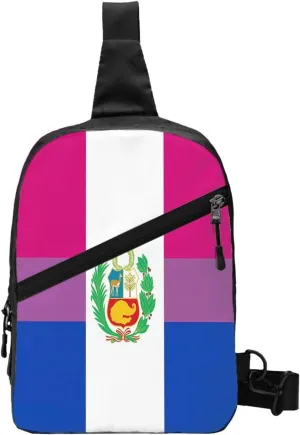 Peru Peruvian LGBT Rainbow Pride Flag Crossbody Bag Portable Sling Bags Foldable Chest Daypack Reusable Sports Shoulder Backpack Diagonally Casual Rucksack Travel Bag