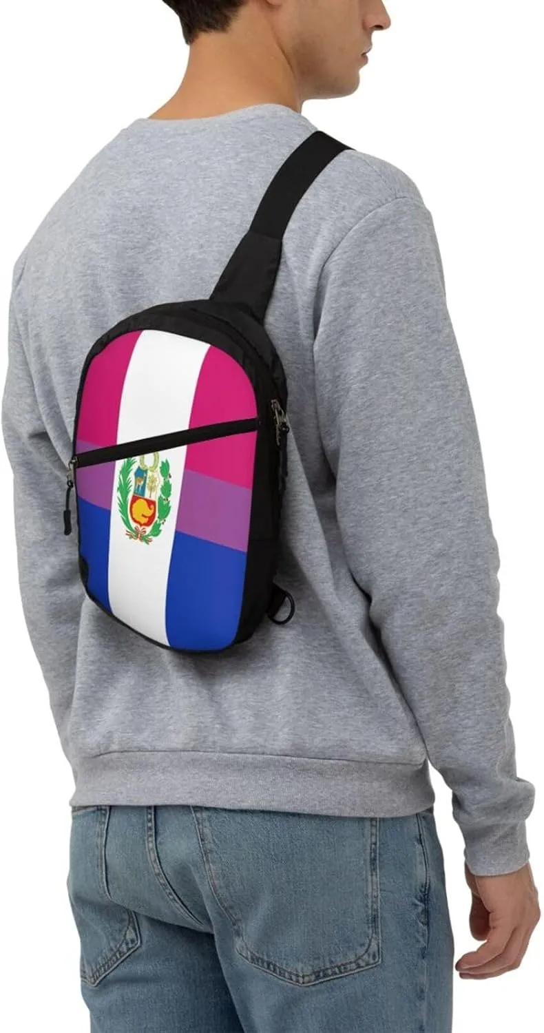 Peru Peruvian LGBT Rainbow Pride Flag Crossbody Bag Portable Sling Bags Foldable Chest Daypack Reusable Sports Shoulder Backpack Diagonally Casual Rucksack Travel Bag