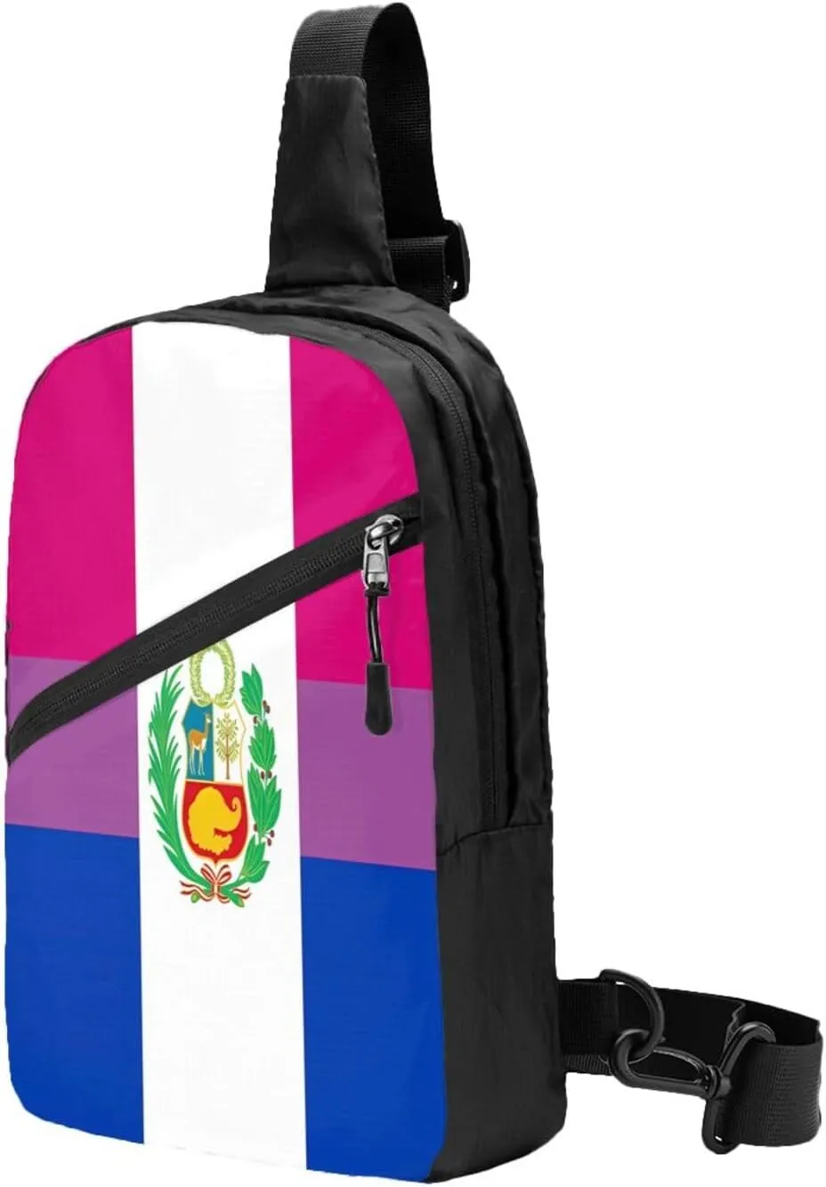 Peru Peruvian LGBT Rainbow Pride Flag Crossbody Bag Portable Sling Bags Foldable Chest Daypack Reusable Sports Shoulder Backpack Diagonally Casual Rucksack Travel Bag