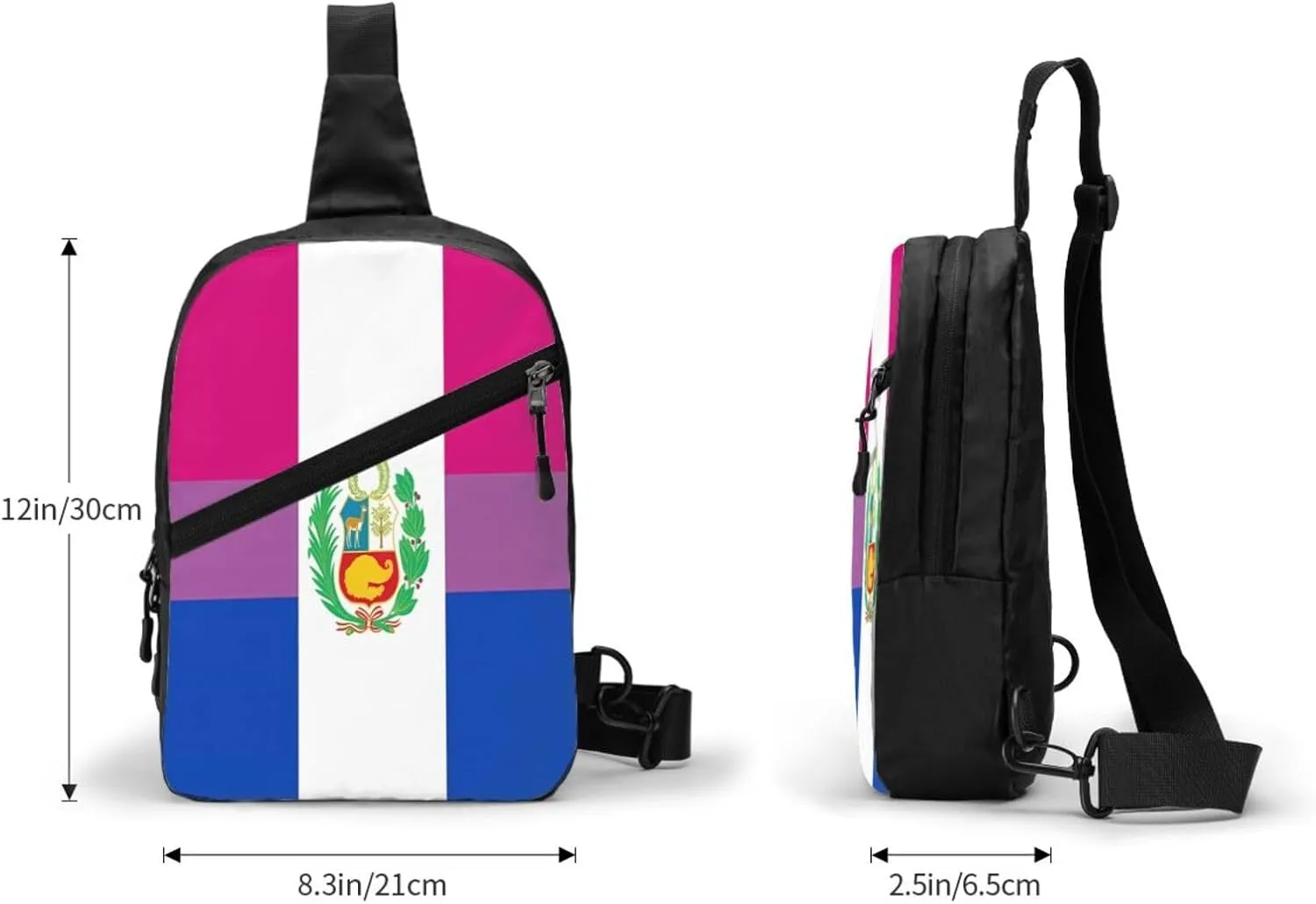 Peru Peruvian LGBT Rainbow Pride Flag Crossbody Bag Portable Sling Bags Foldable Chest Daypack Reusable Sports Shoulder Backpack Diagonally Casual Rucksack Travel Bag