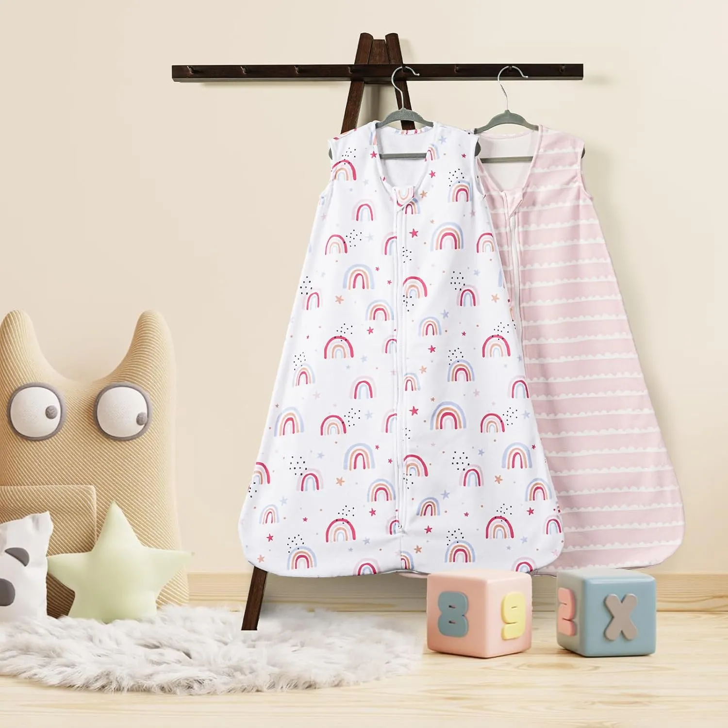 PHF Warm Micro-Fleece Baby Sleep Sack 12-18 Months, Soft Baby Wearable Blanket, 2-Way Zipper Sleeping Bags, 2 Pack Comfy Toddler Sleeping Sack for Girls, Large Size, Rainbow