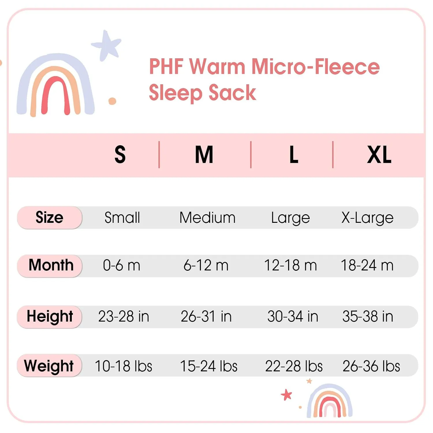 PHF Warm Micro-Fleece Baby Sleep Sack 12-18 Months, Soft Baby Wearable Blanket, 2-Way Zipper Sleeping Bags, 2 Pack Comfy Toddler Sleeping Sack for Girls, Large Size, Rainbow