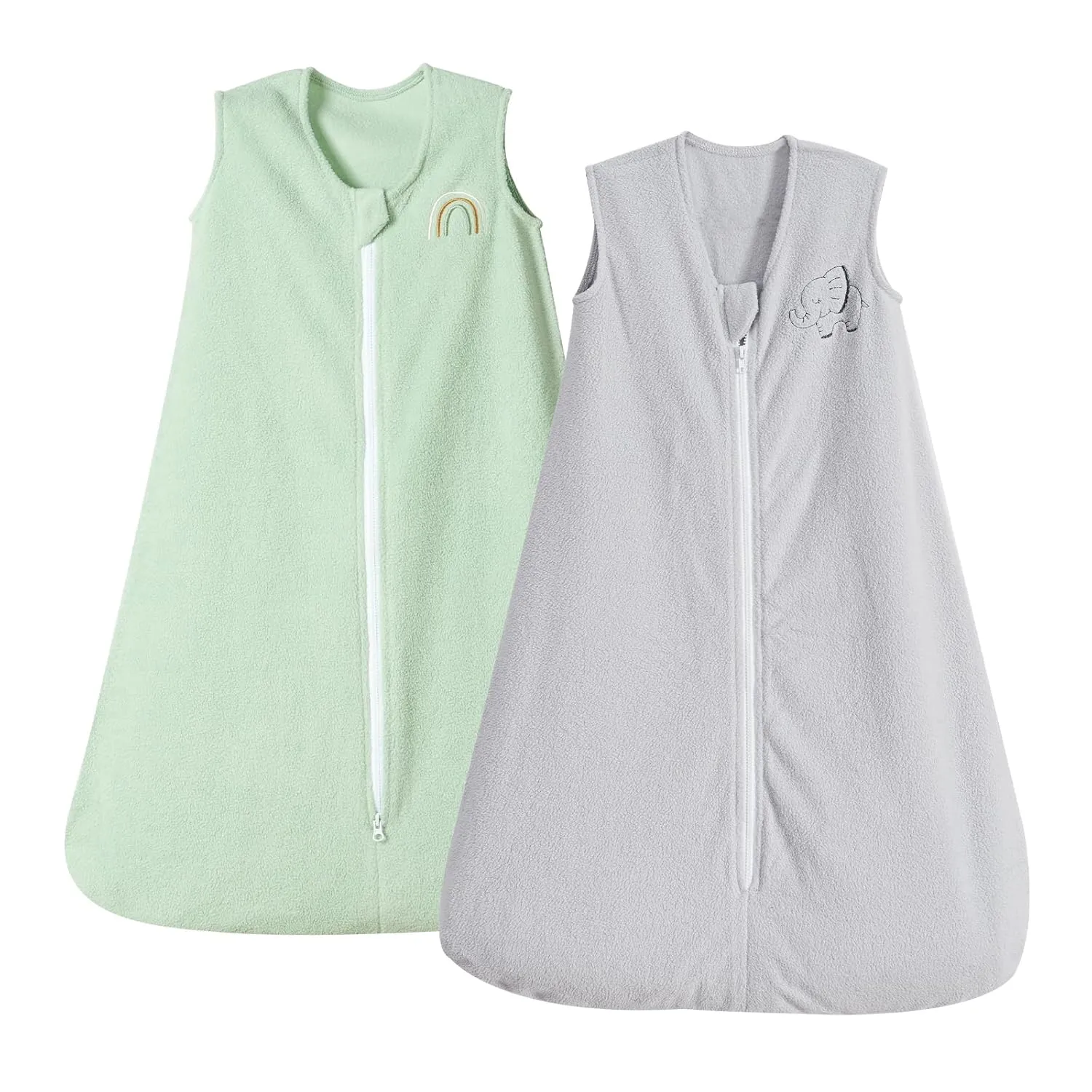 PHF Warm Micro-Fleece Baby Sleep Sack 6-12 Months, Soft Baby Wearable Blanket, 2-Way Zipper Sleeping Bags, 2 Pack Comfy Sleeping Sack for Infant Newborn Boys, Medium Size, Grey & Sage Green