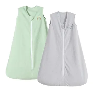 PHF Warm Micro-Fleece Baby Sleep Sack 6-12 Months, Soft Baby Wearable Blanket, 2-Way Zipper Sleeping Bags, 2 Pack Comfy Sleeping Sack for Infant Newborn Boys, Medium Size, Grey & Sage Green