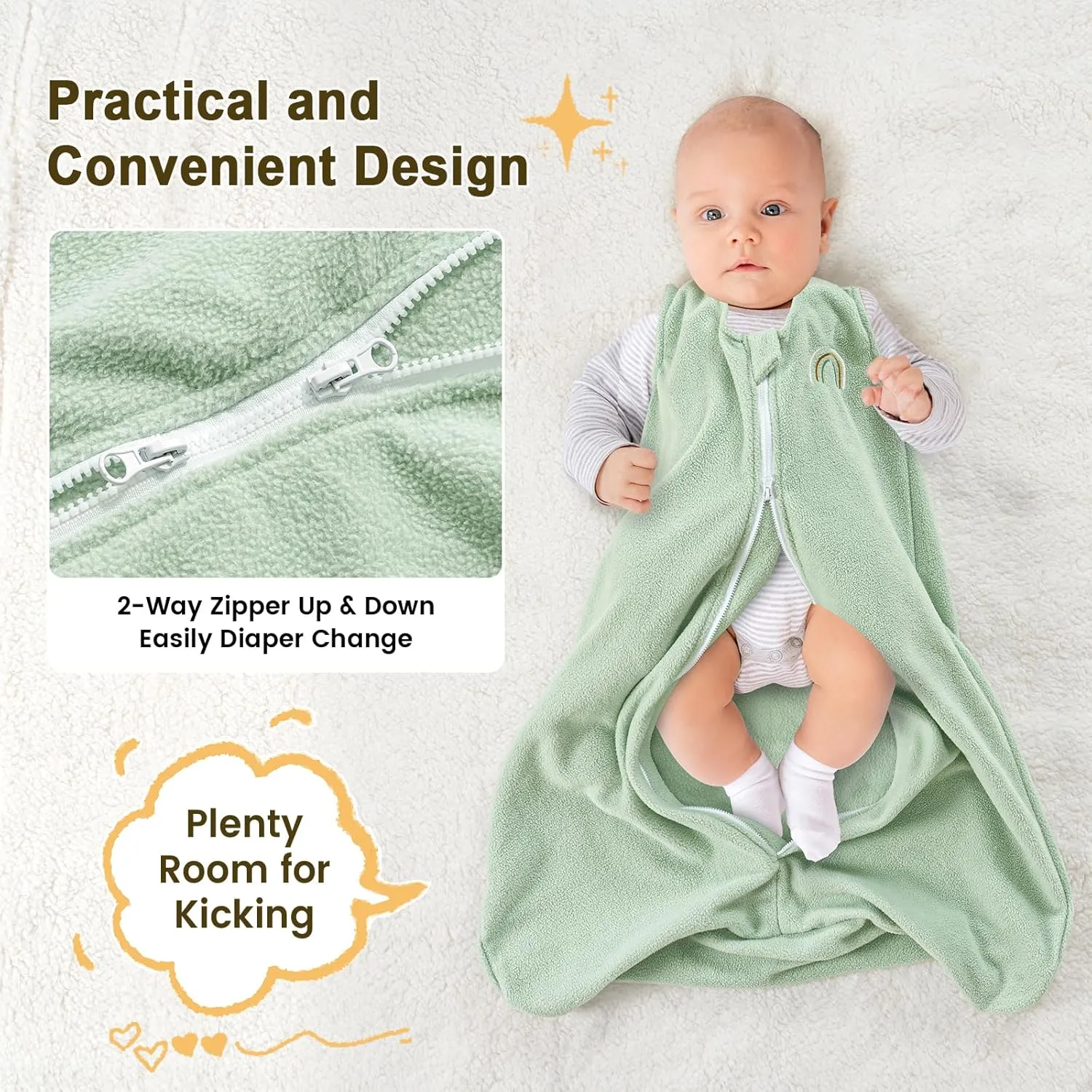 PHF Warm Micro-Fleece Baby Sleep Sack 6-12 Months, Soft Baby Wearable Blanket, 2-Way Zipper Sleeping Bags, 2 Pack Comfy Sleeping Sack for Infant Newborn Boys, Medium Size, Grey & Sage Green