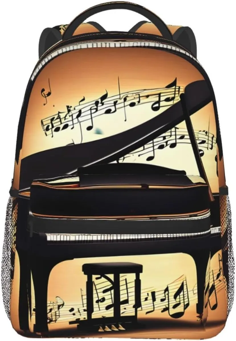 Piano Violin And Music Notes Print Laptop Backpack Stylish Bookbag College Daypack Travel Business Work Bag For Men Women