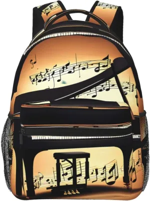 Piano Violin And Music Notes Print Laptop Backpack Stylish Bookbag College Daypack Travel Business Work Bag For Men Women