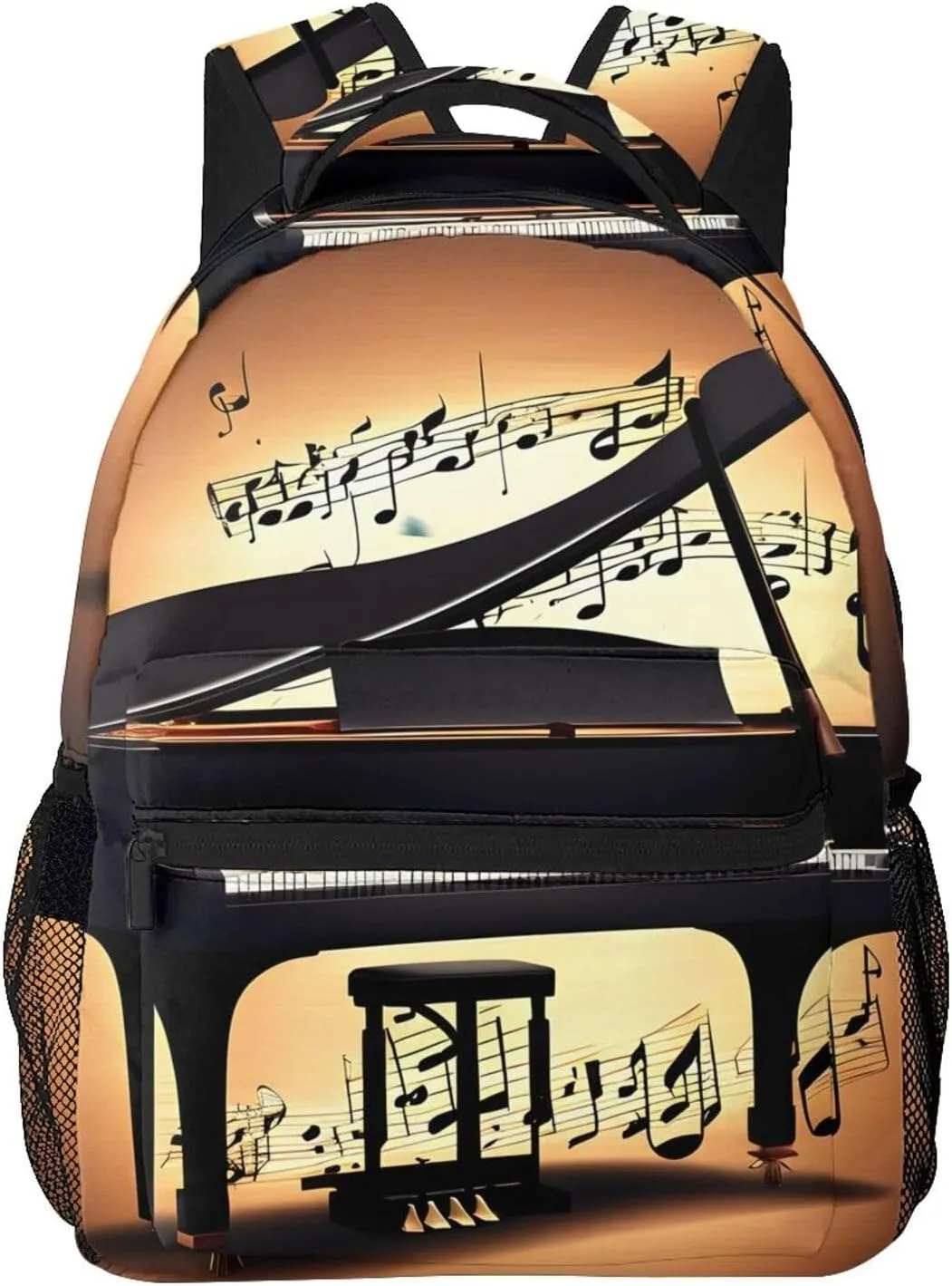 Piano Violin And Music Notes Print Laptop Backpack Stylish Bookbag College Daypack Travel Business Work Bag For Men Women