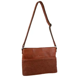 Pierre Cardin Leather Embossed Woven Cross-Body Bag in Cognac