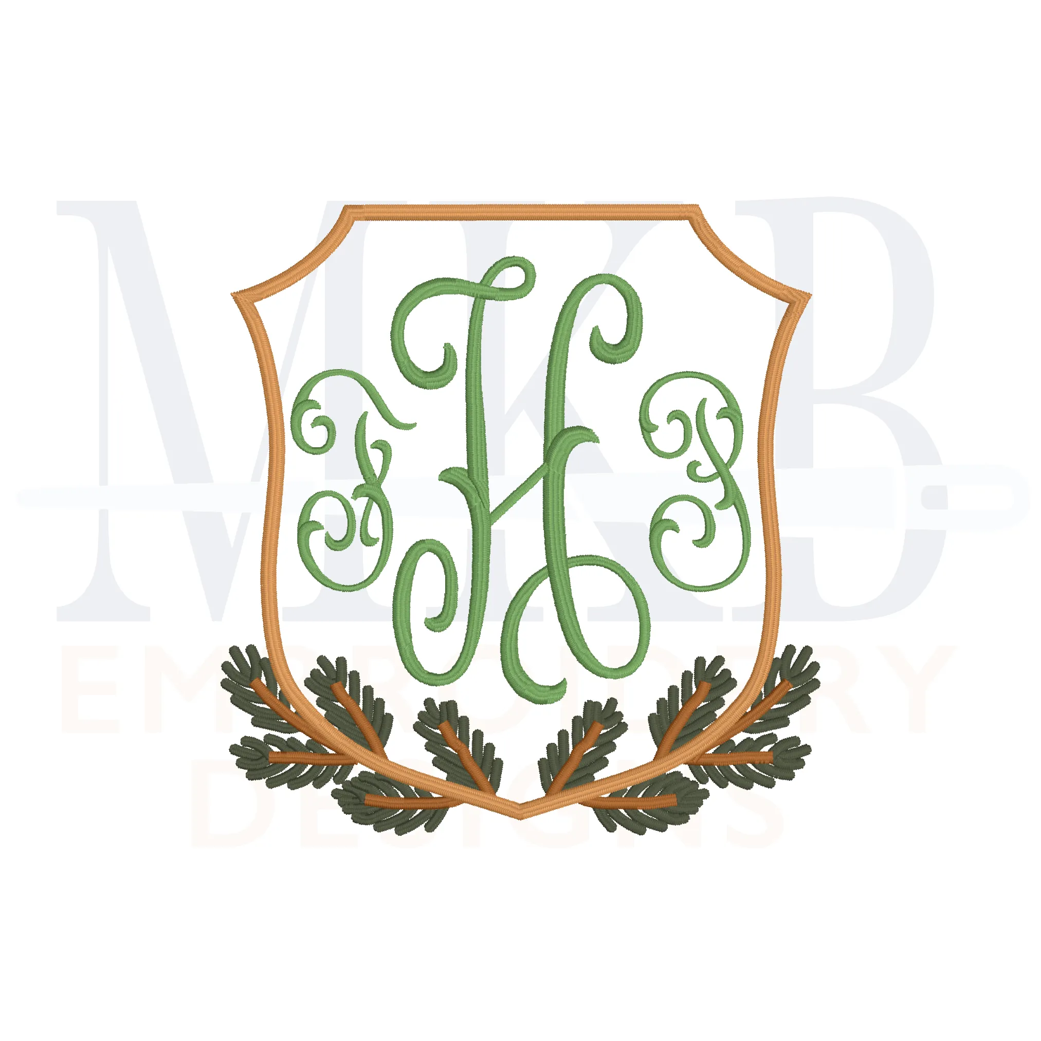 Pine Branch Crest Machine Embroidery Design File