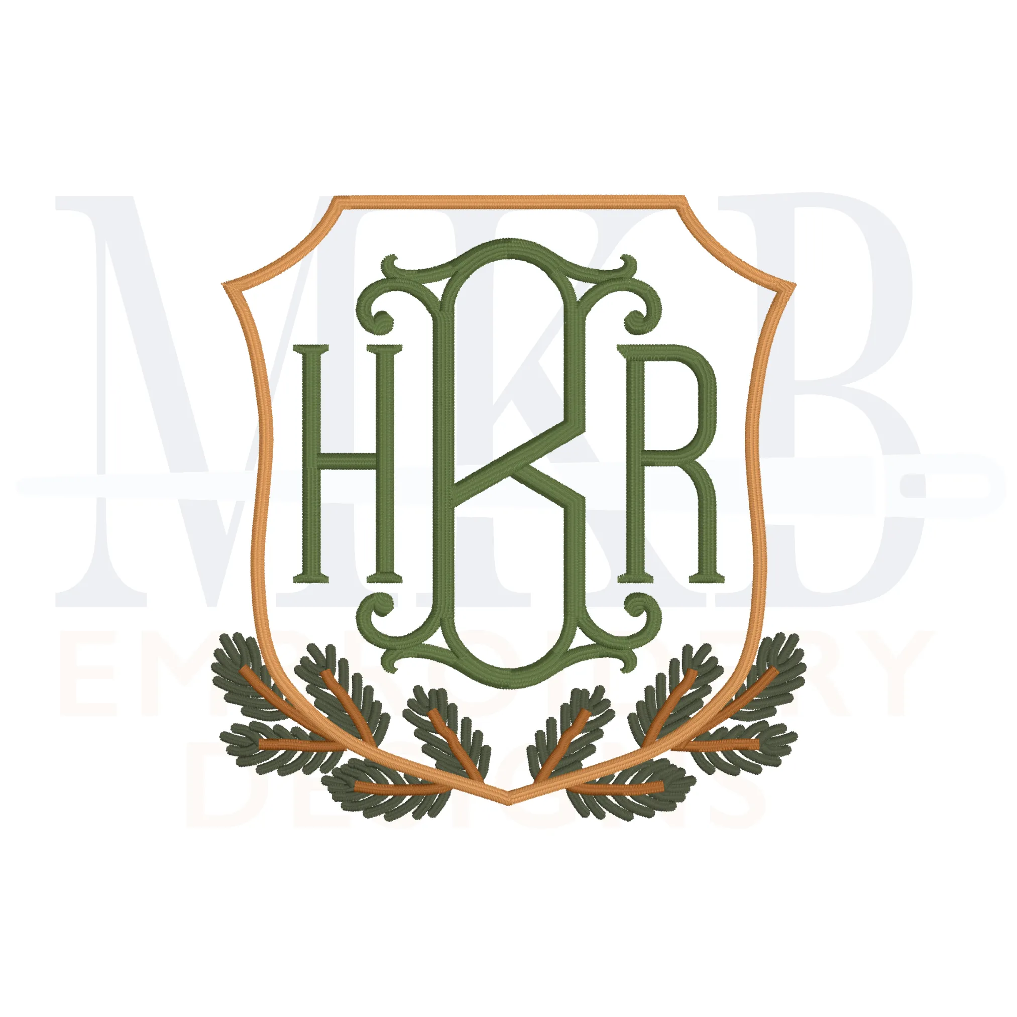 Pine Branch Crest Machine Embroidery Design File