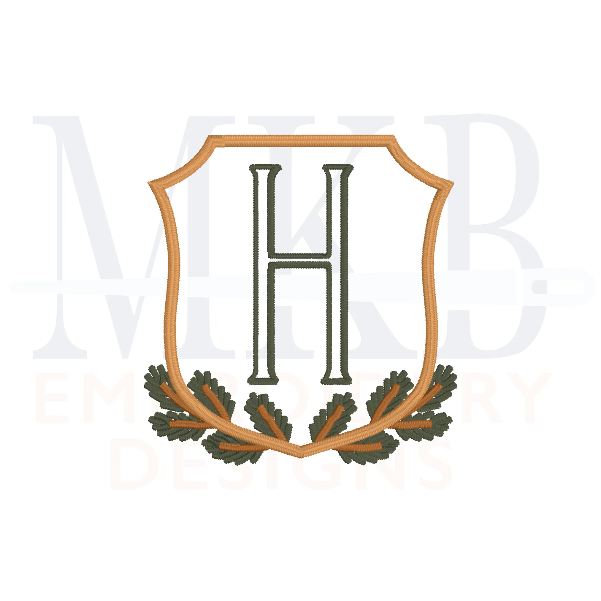 Pine Branch Crest Machine Embroidery Design File