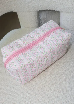 Pink Floral Print Makeup Bag