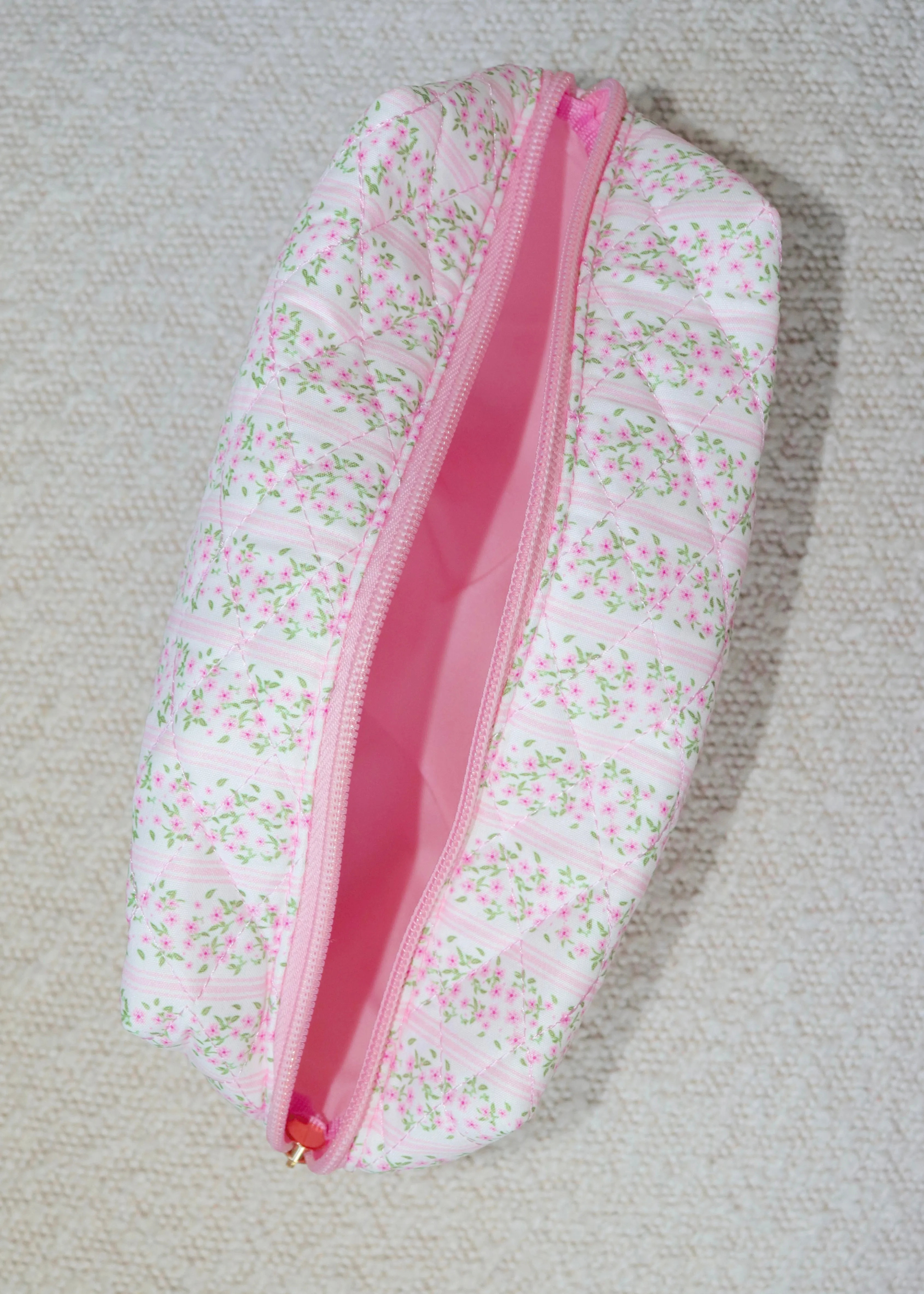 Pink Floral Print Makeup Bag
