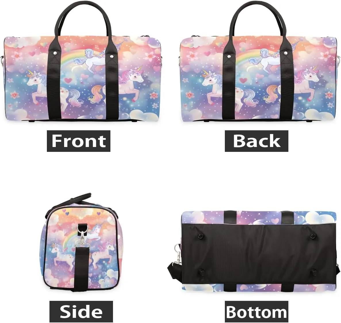 Pink Unicorn Travel Duffle Bag for Women Men Gym Duffel Foldable Bag Waterproof Weekender Fantasy Rainbow Duffle Tote