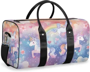 Pink Unicorn Travel Duffle Bag for Women Men Gym Duffel Foldable Bag Waterproof Weekender Fantasy Rainbow Duffle Tote