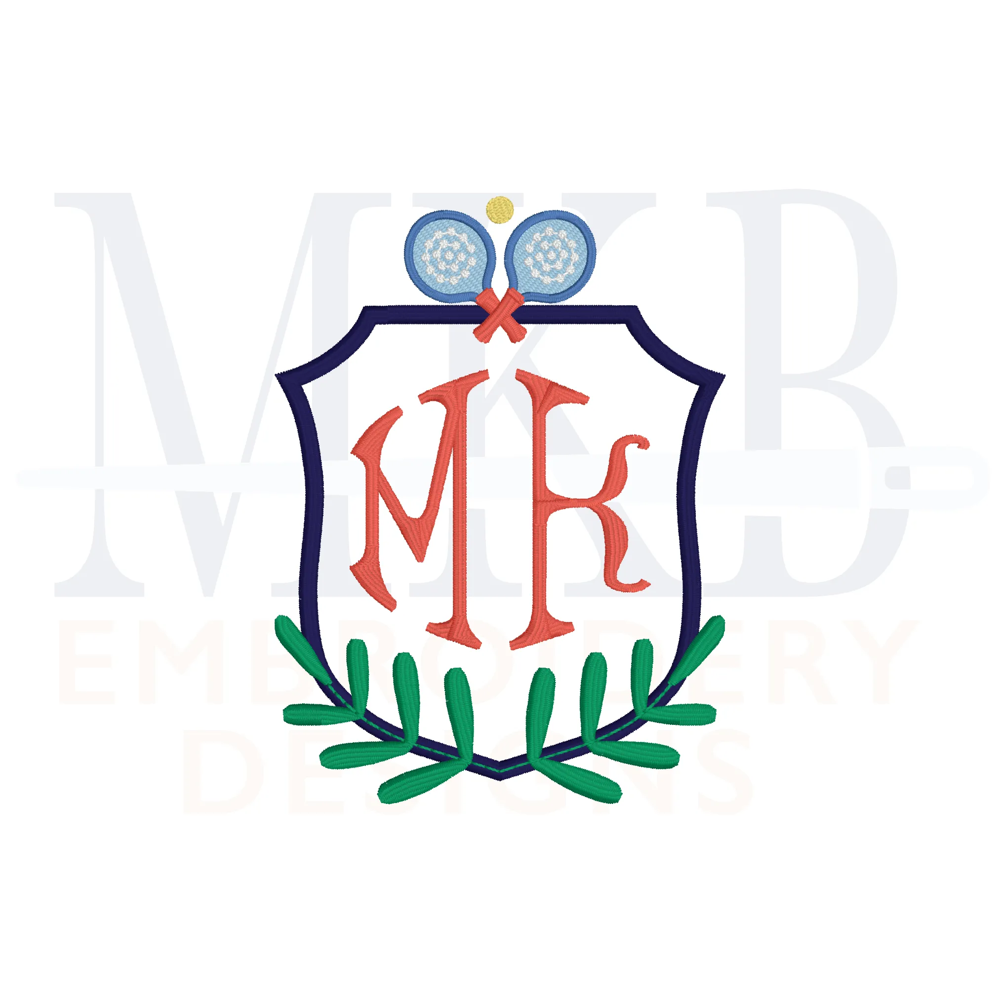 Platform Tennis Laurel Crest Embroidery Design, Paddle Tennis, Machine Embroidery Design File
