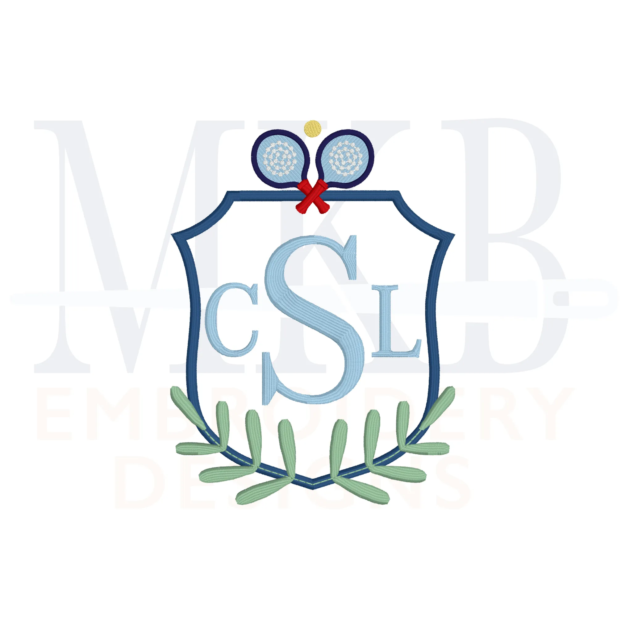 Platform Tennis Laurel Crest Embroidery Design, Paddle Tennis, Machine Embroidery Design File