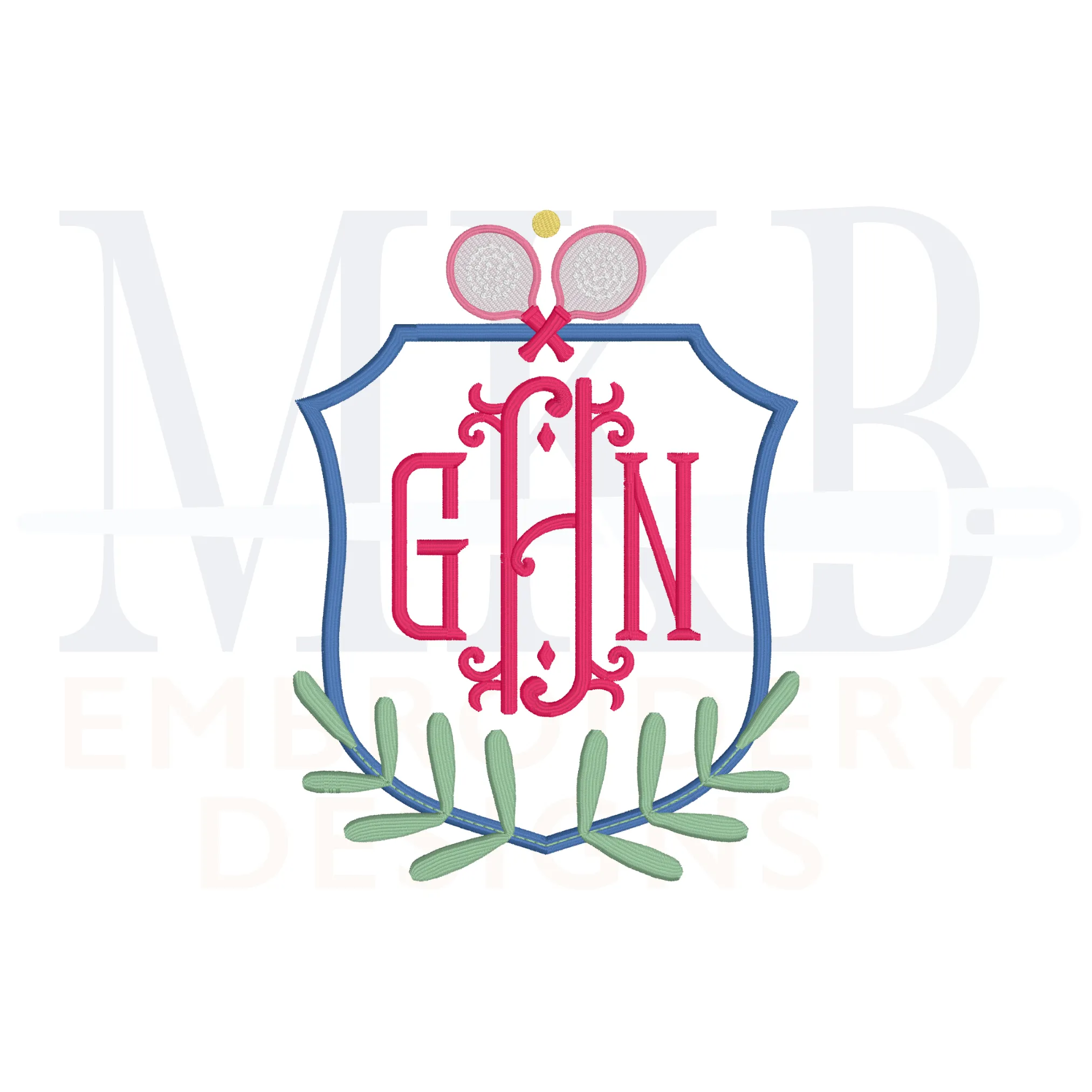 Platform Tennis Laurel Crest Embroidery Design, Paddle Tennis, Machine Embroidery Design File