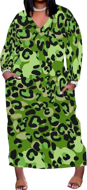 Plus Size Maxi Dresses for Curvy Women 2025 Casual V Neck Long Sleeve Oversize Tshirt with Pockets Travel Vacation Outfits