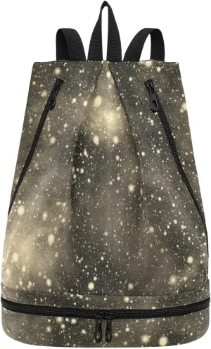 Poeticcity Gym Swimming Drawstring Bags Daypacks Backpack Purse Casual Knapsack Shoulder Bag Sitting Rucksack Nebula Night Starry Sky Rainbow Glittering Galaxy