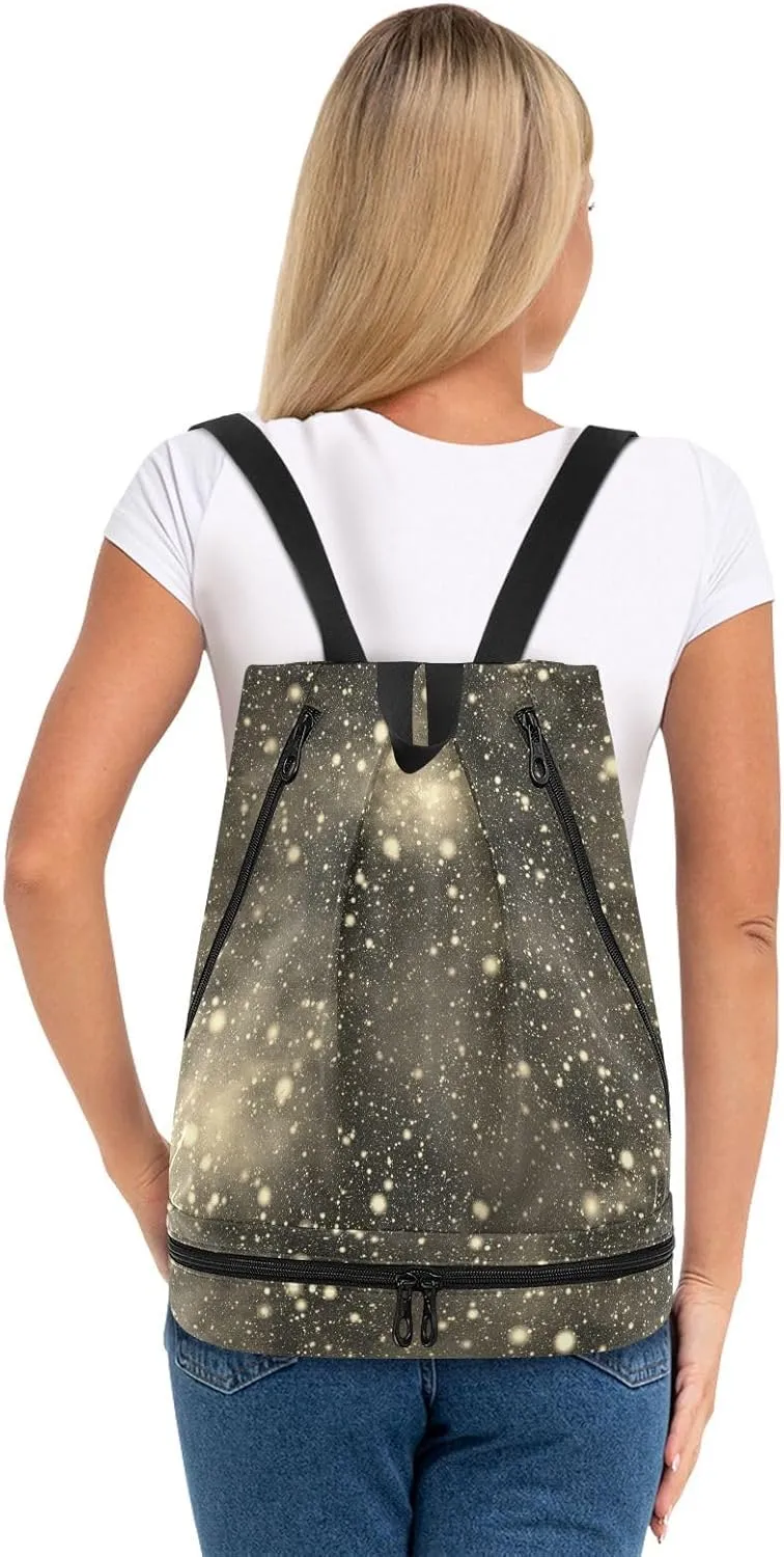 Poeticcity Gym Swimming Drawstring Bags Daypacks Backpack Purse Casual Knapsack Shoulder Bag Sitting Rucksack Nebula Night Starry Sky Rainbow Glittering Galaxy