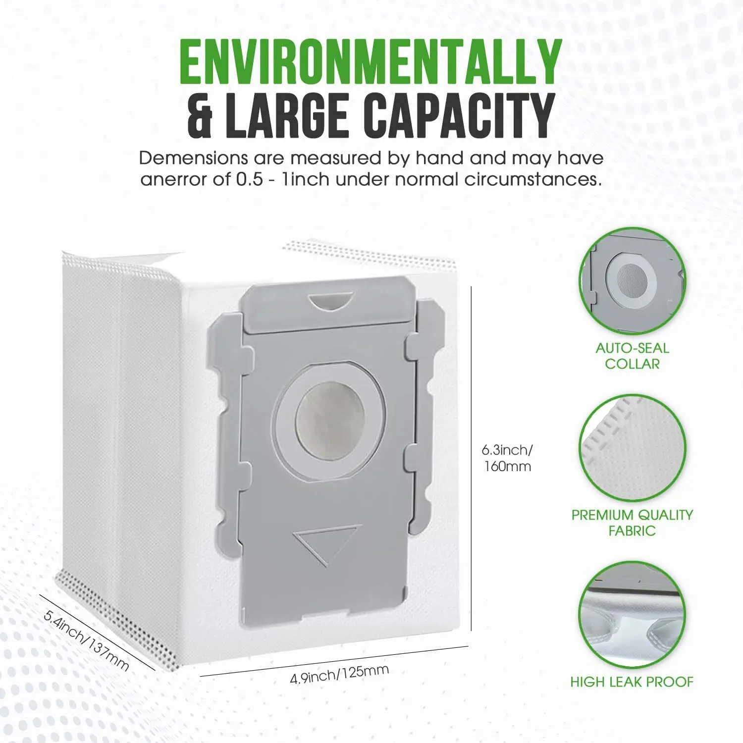 Premium Roomba Vacuum Bags for iRobot i7 , i1 , i3 , i4 , i5 , i8 , j6 , j7 , j8 , j9 , s9 , Combo j5 , i5 , j7 , j9 , 10 Max and i & s & j Series Dirt Disposal Bags (16 Vacuum Bags)