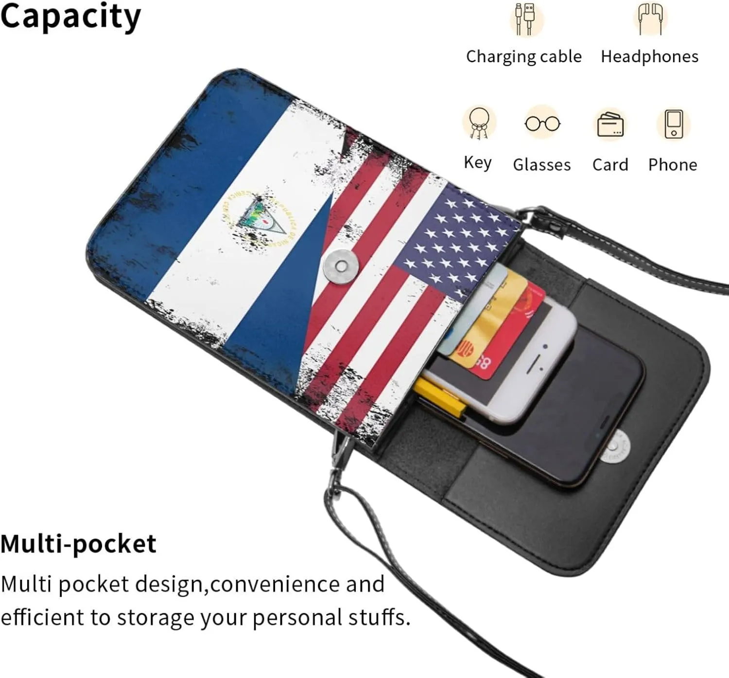 Pride Rainbow American Flag LGBT Leather Crossbody Cell Phone Purse Small Wallet Bags Adjustable Phone Bag for Women