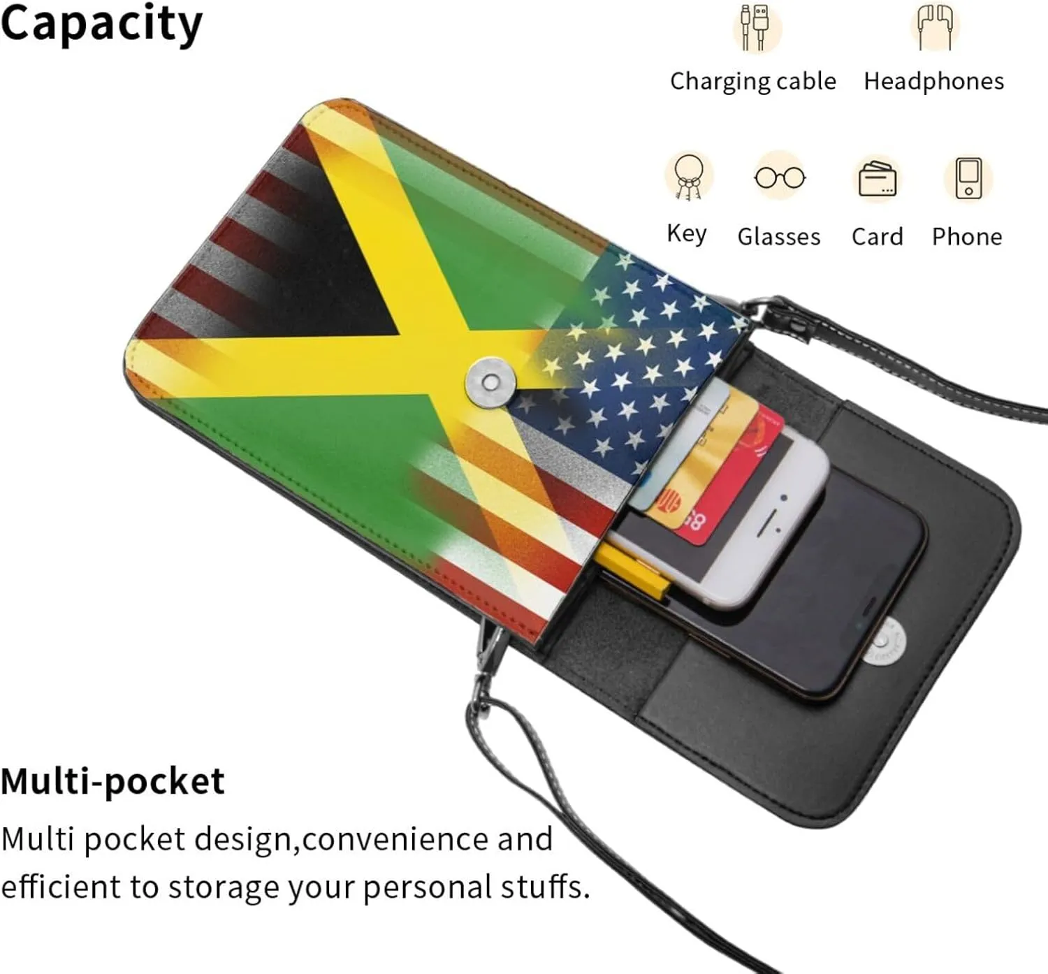 Pride Rainbow American Flag LGBT Leather Crossbody Cell Phone Purse Small Wallet Bags Adjustable Phone Bag for Women