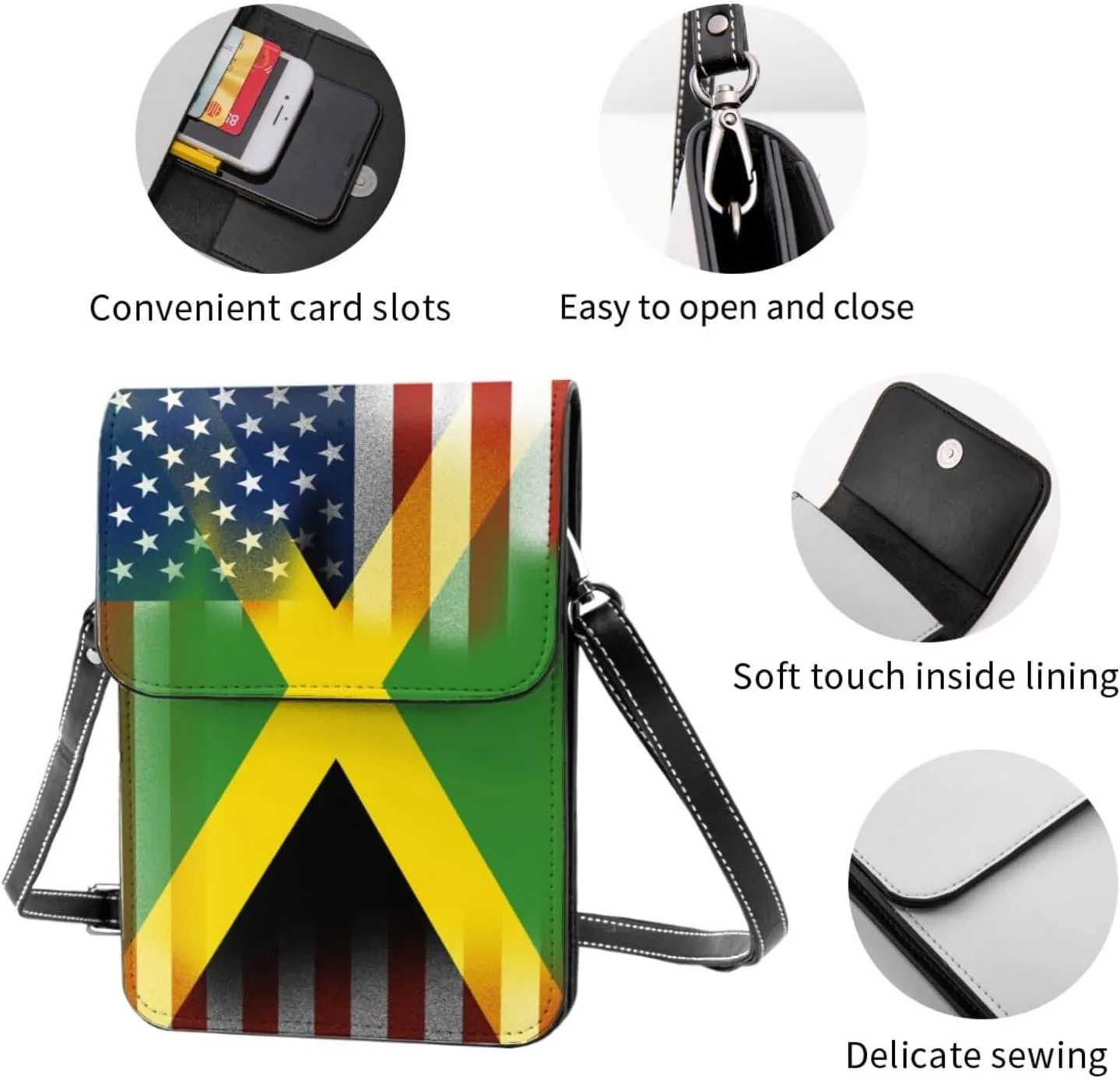 Pride Rainbow American Flag LGBT Leather Crossbody Cell Phone Purse Small Wallet Bags Adjustable Phone Bag for Women