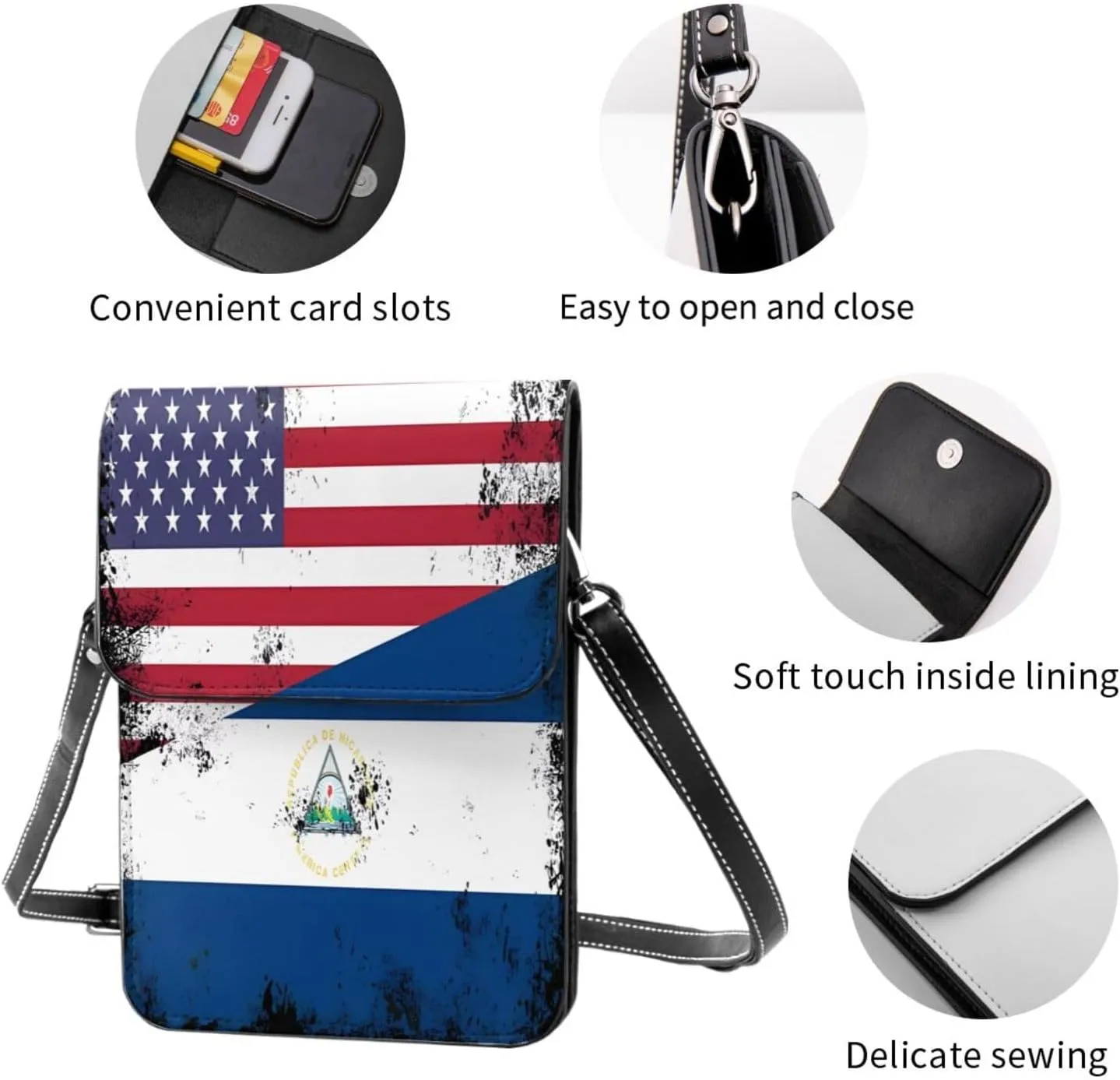 Pride Rainbow American Flag LGBT Leather Crossbody Cell Phone Purse Small Wallet Bags Adjustable Phone Bag for Women
