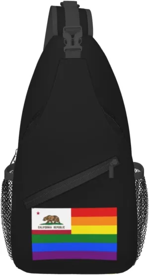Pride Rainbow LGBT Flag of California Crossbody Bags For Women Men Chest Backpack Gym Shoulder Bag Travel Outdoor Sports Casual Crossbody Bags