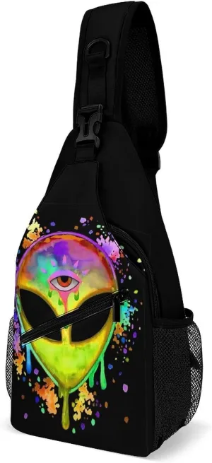 Psychedelic Trippy Acid Splatter Alien The Third Eye Sling Bags Men And Women Shoulder Backpack Chest Bag Cross Body Chest Sling Backpack.