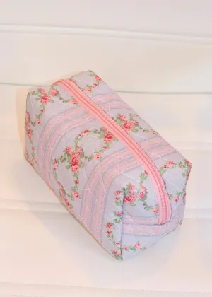 Purple Floral Print Makeup Bag