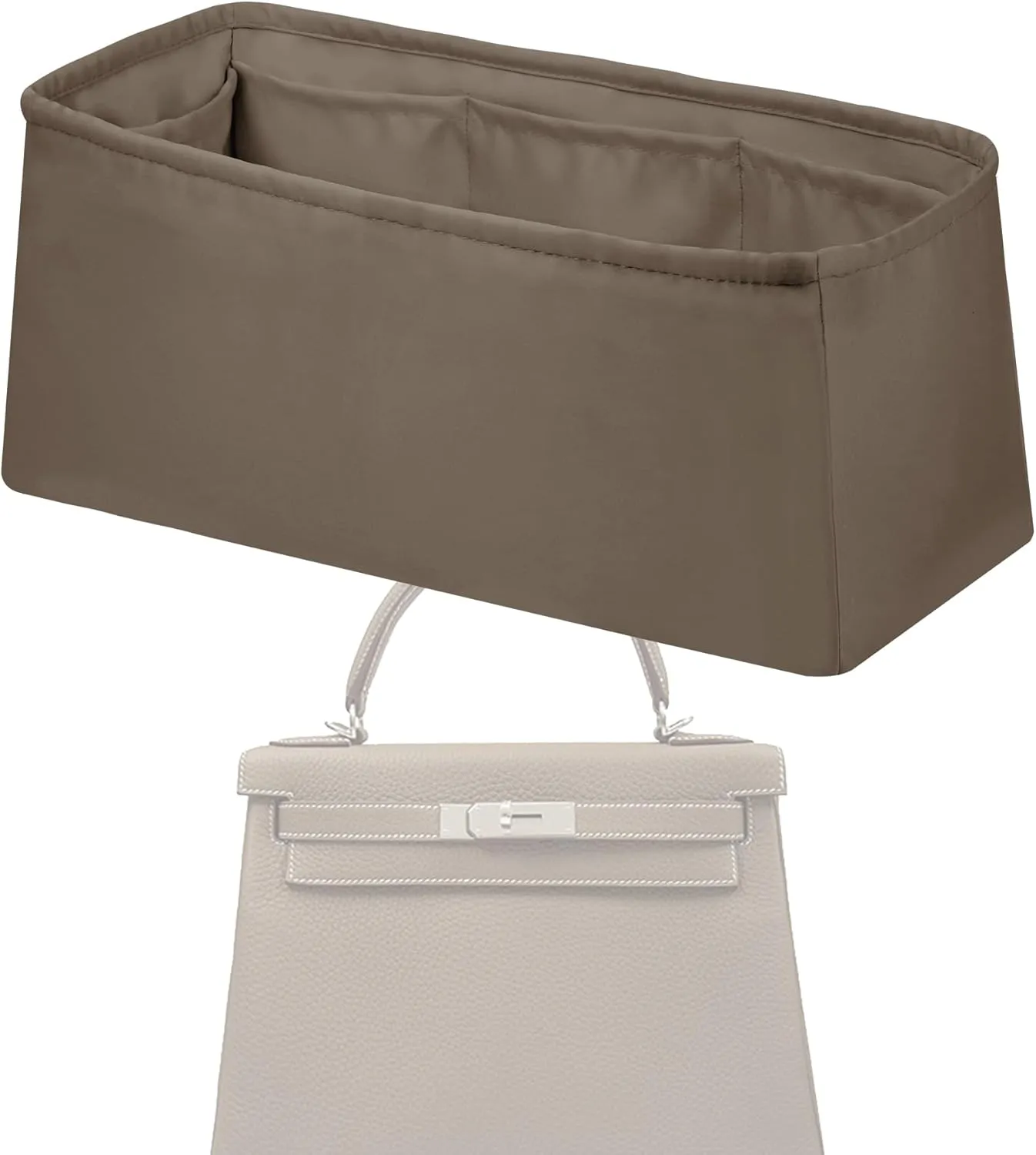 Purse Handbag Silky Organizer Insert Keep Bag Shape Fits Herme Kelly Pochette/Mini/20/25/32/35/40 bags, Luxury Handbag Tote Lightweight Sturdy(Kelly Pochette,Etoupe grey)