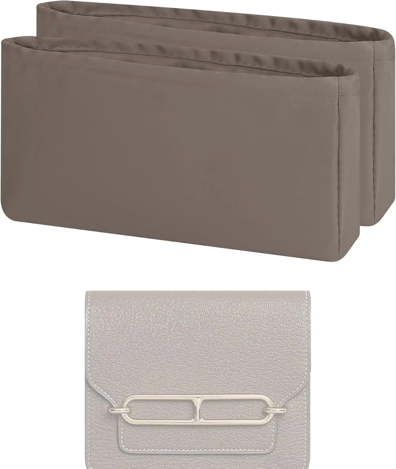 Purse Handbag Silky Organizer Insert Keep Bag Shape Fits Hermes Roulis 18/23 bags, Luxury Handbag Tote Lightweight Sturdy(Roulis 18,Etoupe grey)