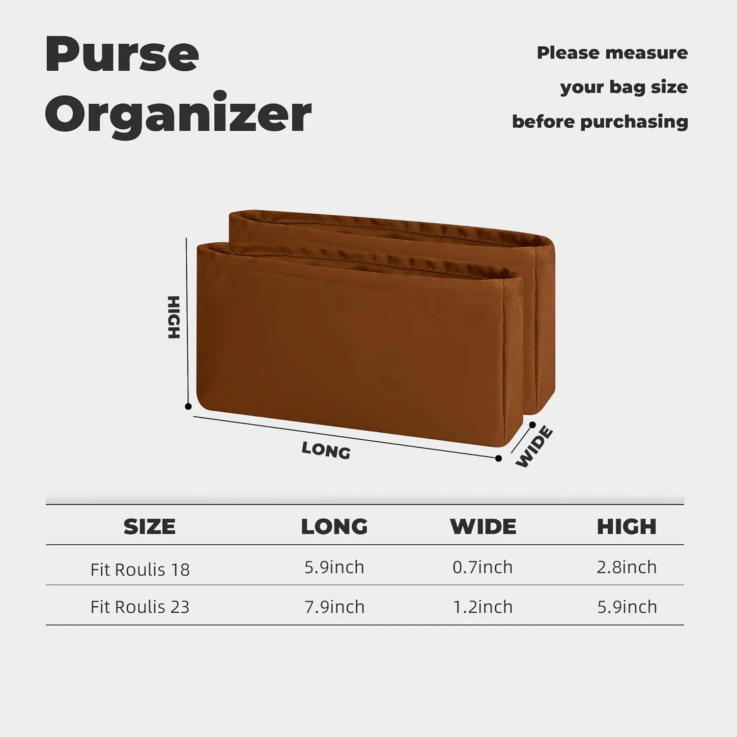 Purse Handbag Silky Organizer Insert Keep Bag Shape Fits Hermes Roulis 18/23 bags, Luxury Handbag Tote Lightweight Sturdy(Roulis 18,Gold)