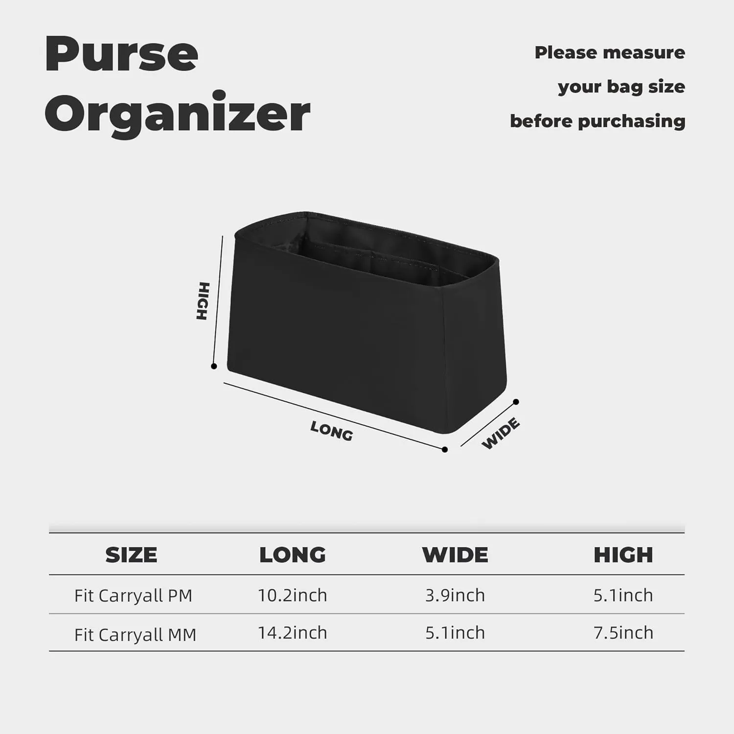 Purse Handbag Silky Organizer Insert Keep Bag Shape Fits LV Caryyall PM/MM bags, Luxury Handbag Tote Lightweight Sturdy(Carryall MM,Black)
