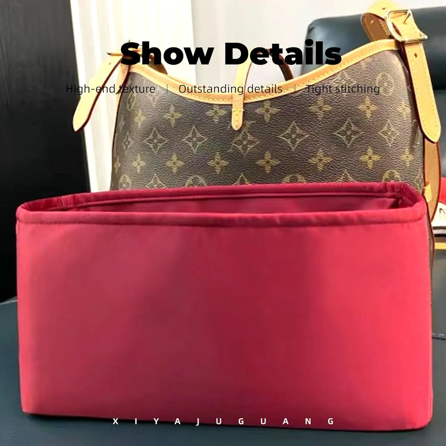 Purse Handbag Silky Organizer Insert Keep Bag Shape Fits LV Caryyall PM/MM bags, Luxury Handbag Tote Lightweight Sturdy(Carryall PM,Rouge moyen)