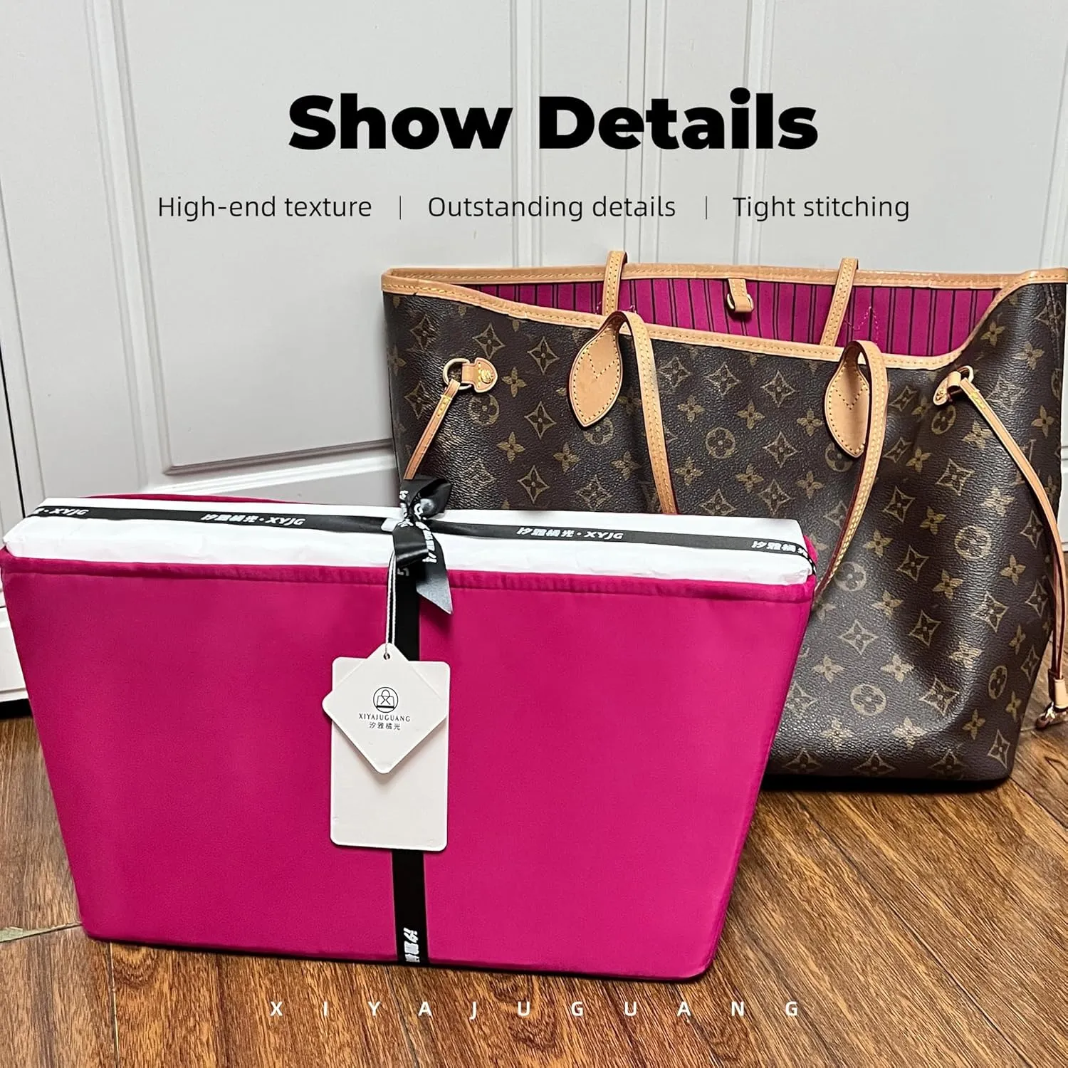 Purse Handbag Silky Organizer Insert Keep Bag Shape Fits LV-Neverfull-PM/MM/GM Bags, Luxury Handbag Tote Lightweight Sturdy(Rose pourpre, Neverfull-MM)
