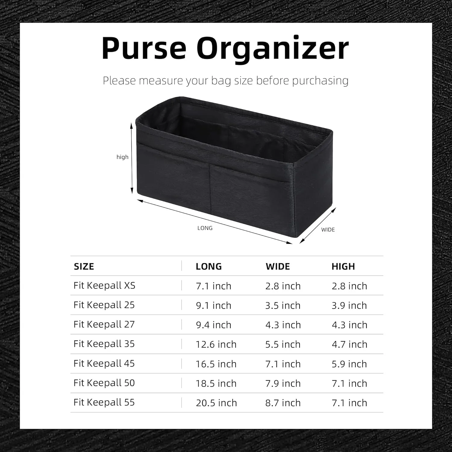 Purse Organizer Insert for Keepall XS/25/27/45/50/55, Lightweight Bag Shaper Liner, Soft Women Luxury Handbag Tote Inner Bag(Keepall 55,Black)