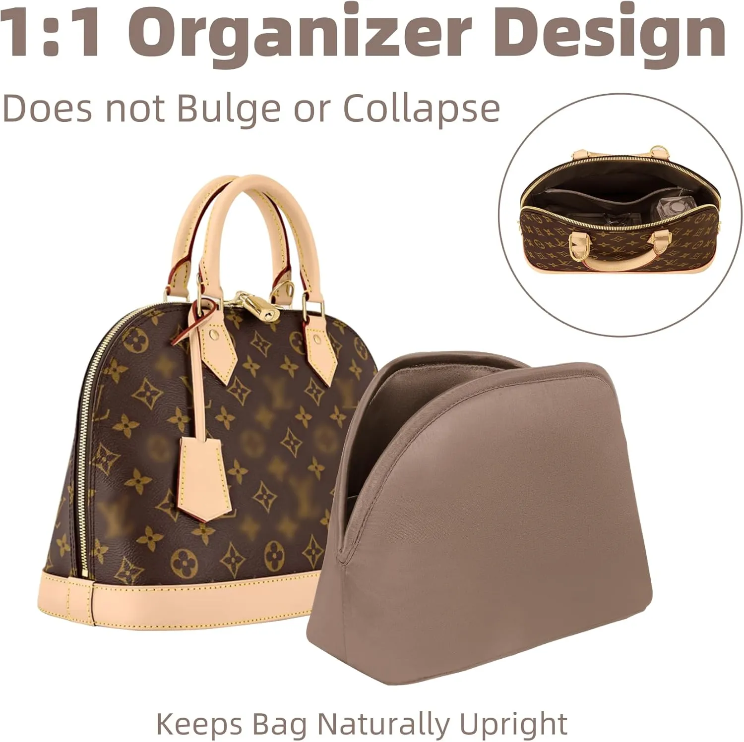 Purse Organizer Insert for LV Alma, Silk Bag Organizer Purse Organizer Insert for Alma PM BB insert organizer,Shell Tote Organizer for Women with Zipper Pocket
