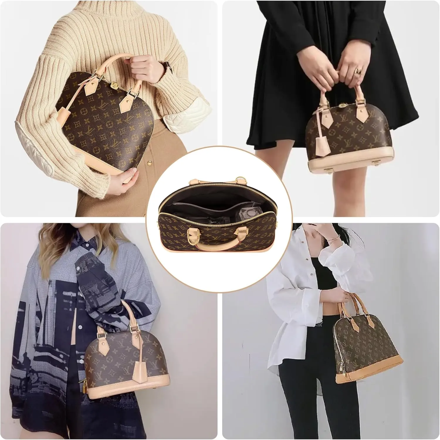Purse Organizer Insert for LV Alma, Silk Bag Organizer Purse Organizer Insert for Alma PM BB insert organizer,Shell Tote Organizer for Women with Zipper Pocket