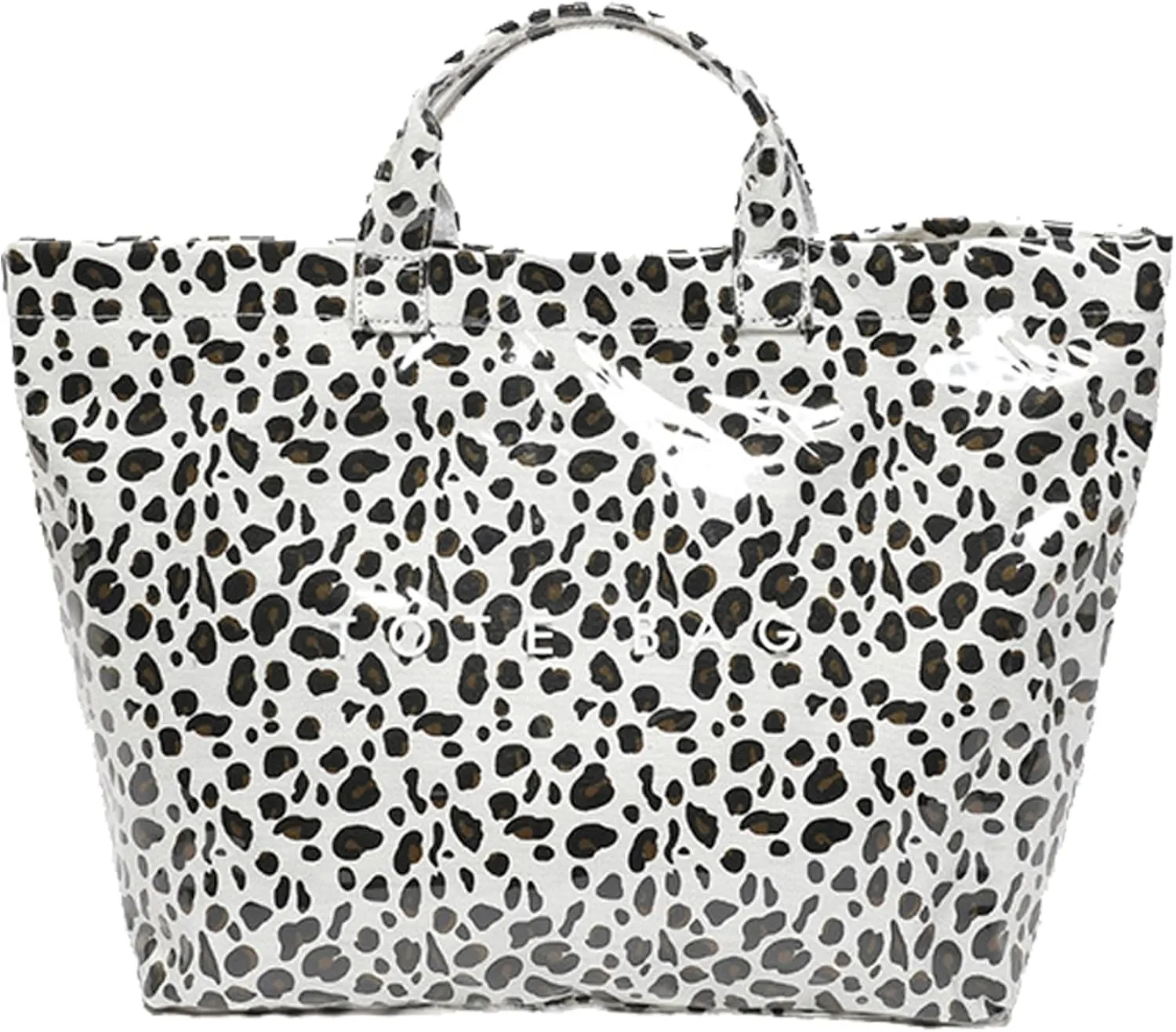 PVC Tote Bag,Leopard Print Bag Women's Letter Print Handbag Large Work Top-handle Handbag Carry All Plastic Totes