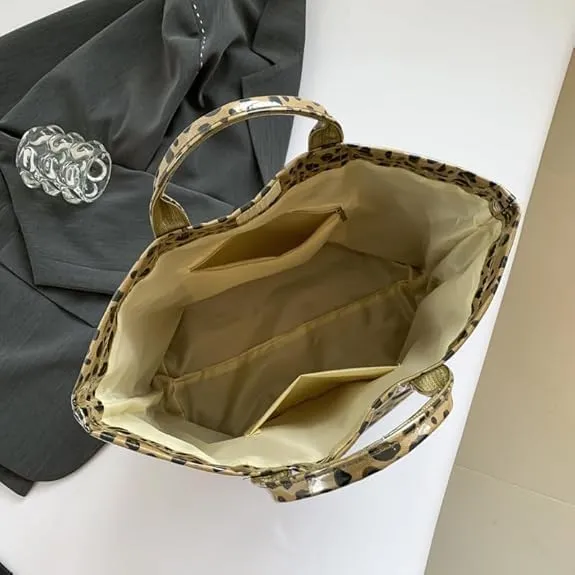 PVC Tote Bags for Women, Womens Letter Print Tote Bag Large, Clear PVC Carry All Bag, Cheetah Print Bag for Women