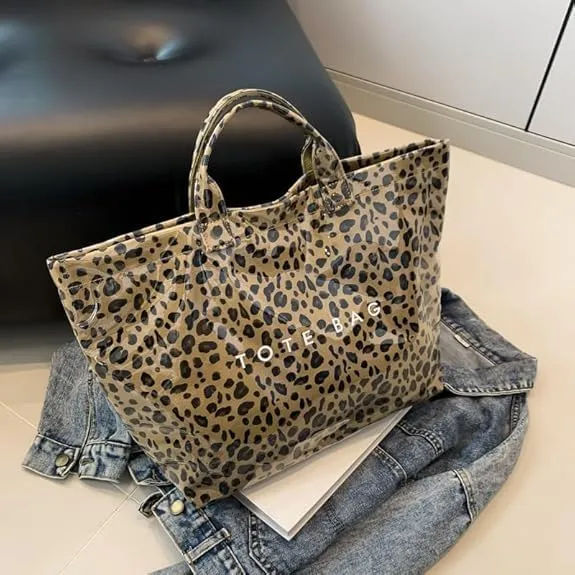 PVC Tote Bags for Women, Womens Letter Print Tote Bag Large, Clear PVC Carry All Bag, Cheetah Print Bag for Women