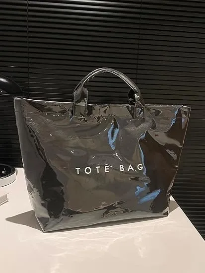 PVC Tote Bags for Women, Womens Letter Print Tote Bag Large, Clear PVC Carry All Bag, Cheetah Print Bag for Women