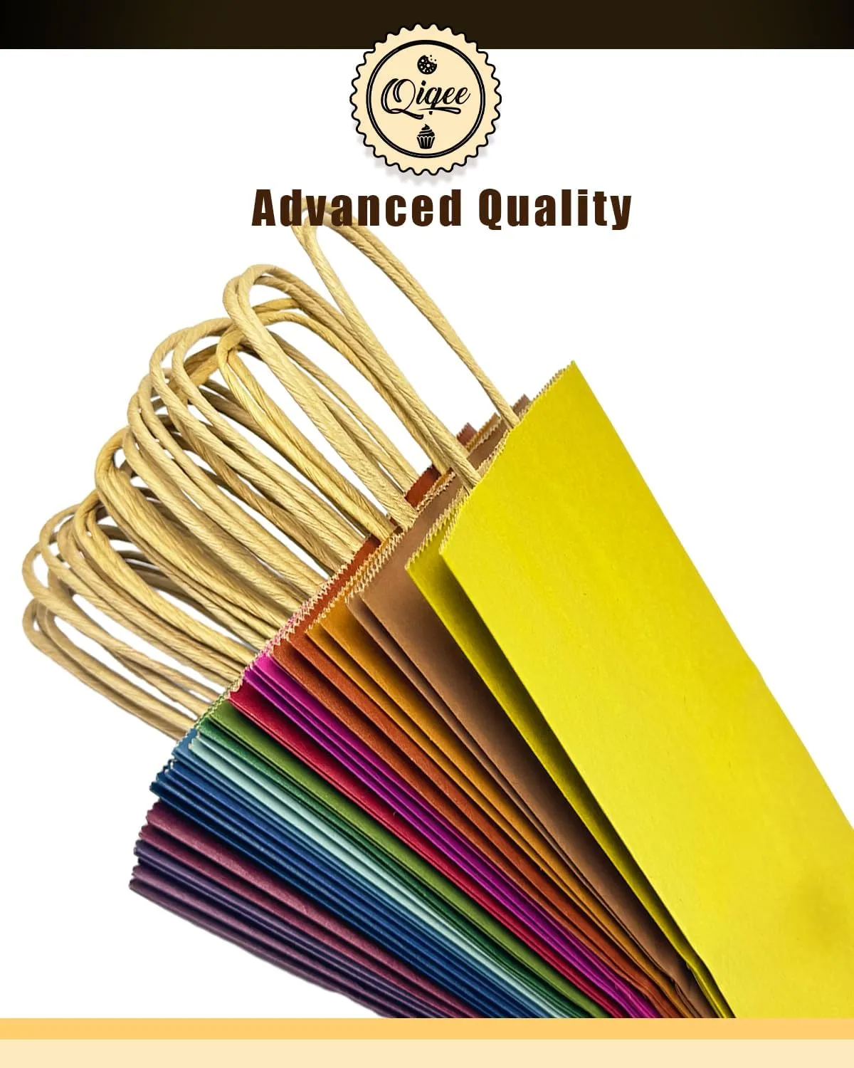 qiqee 60-Packs Paper Bags with Handles Bulk 8.26"×6"×3.15" Small Gift Bags 16 Different Senior Color Bags Multiple Uses（Small Size）
